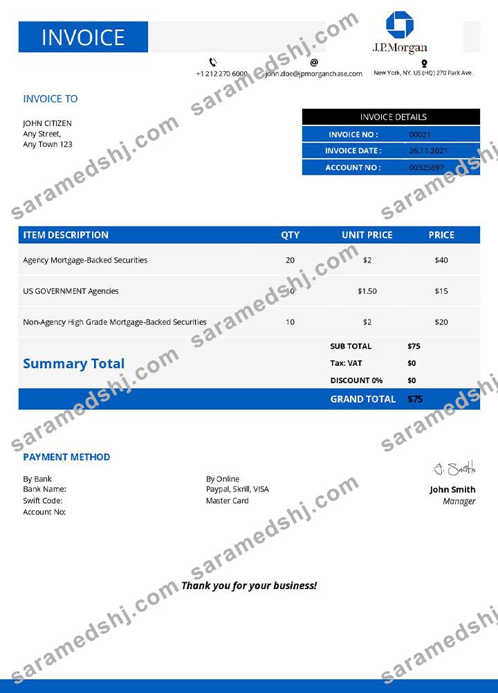 USA JP Morgan invoice template